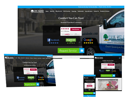 showcasing OakIslandAC.com responsiveness on multiple screens
